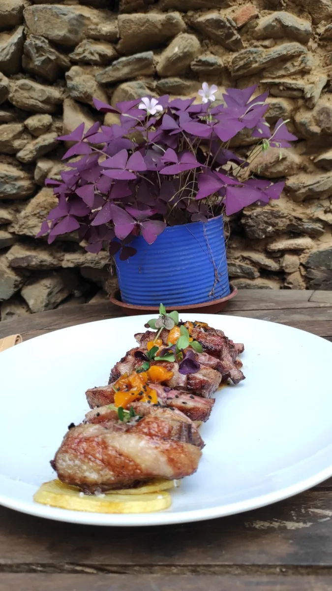 Costillas a la brasa con naranja en terraza - La Posada del Casar